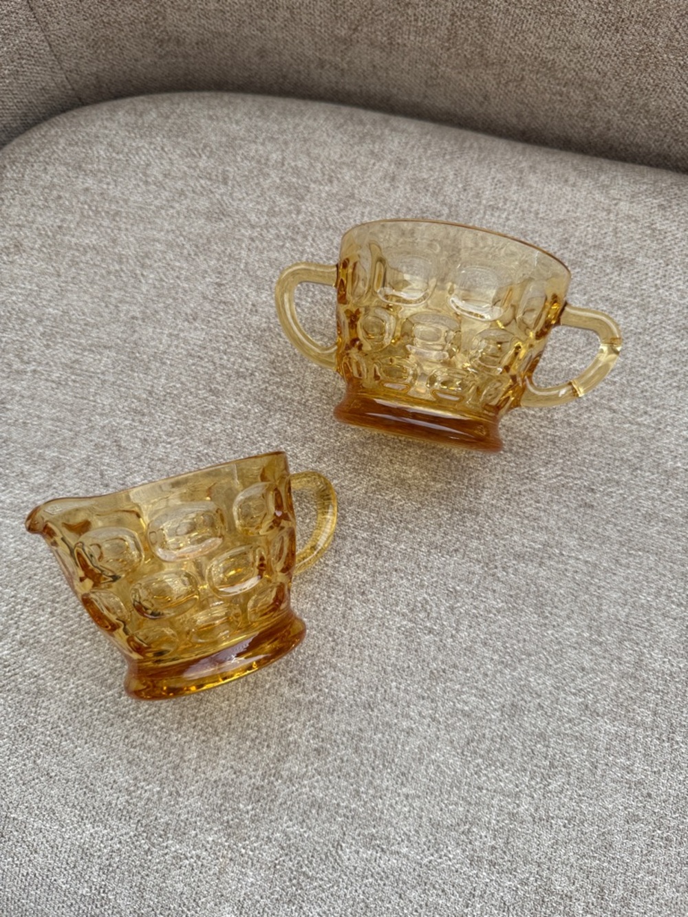 Anthropologie Amber Bubble Glass Creamer and Sugar Set